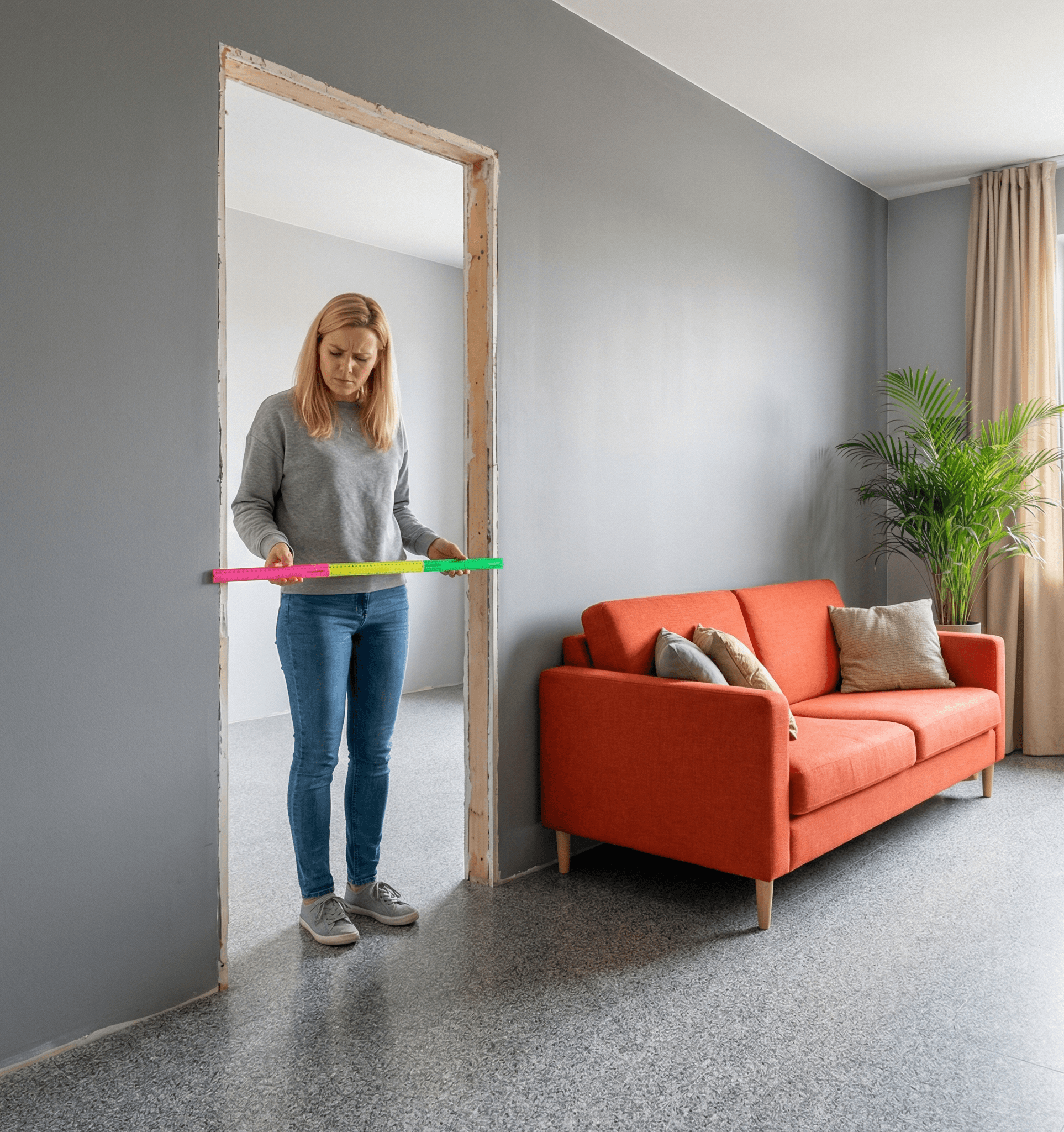 Хозяйка замеряет дверной проём