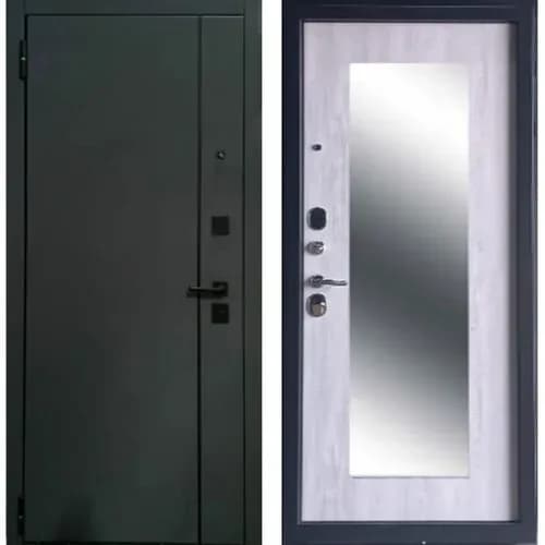 Входная дверь Мираж Зеркало графит сатин / санторини белый