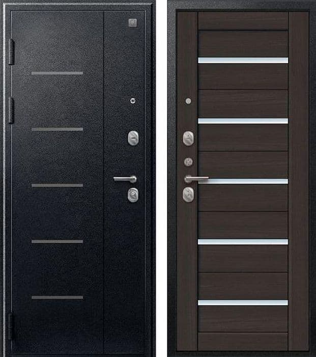 Входная дверь V-05 черный муар / лиственница тёмная