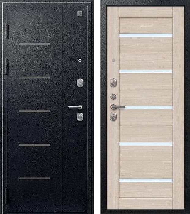 Входная дверь V-05 черный муар / лиственница светлая