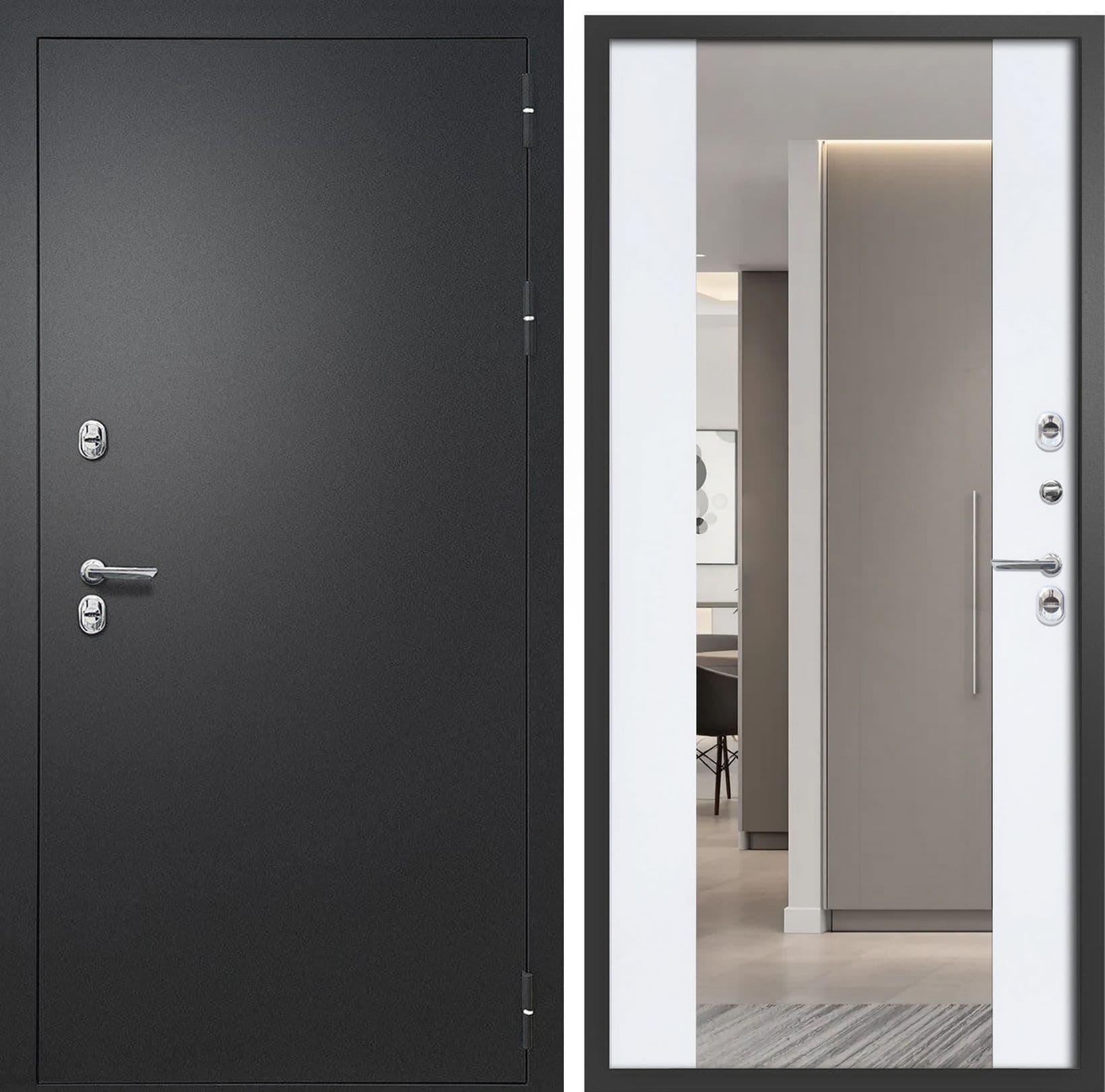 Входная дверь АЙВАРС Зеркало антик черное серебро / белый