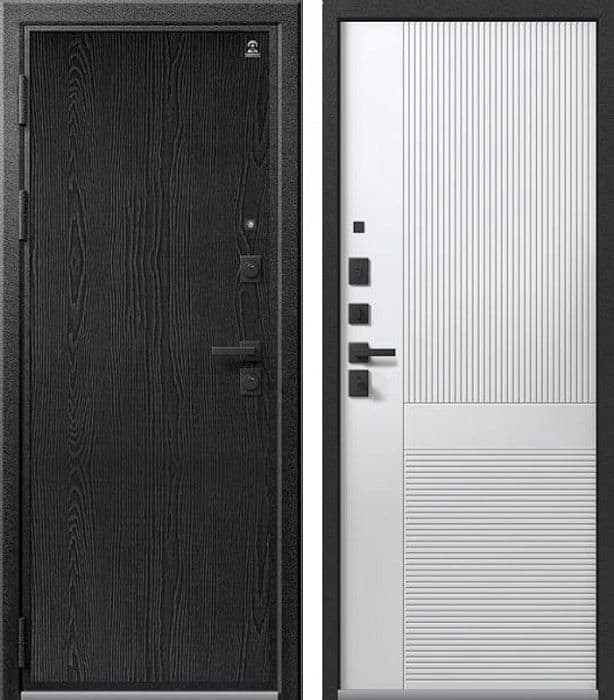 Входная дверь LUX-8 серый муар + распил графит / кашемир белый