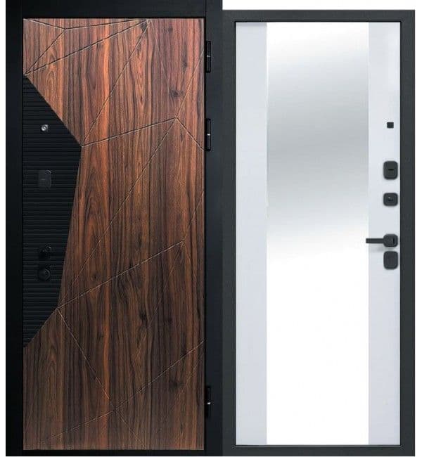 Входная дверь Геометрия Зеркало орех / белый