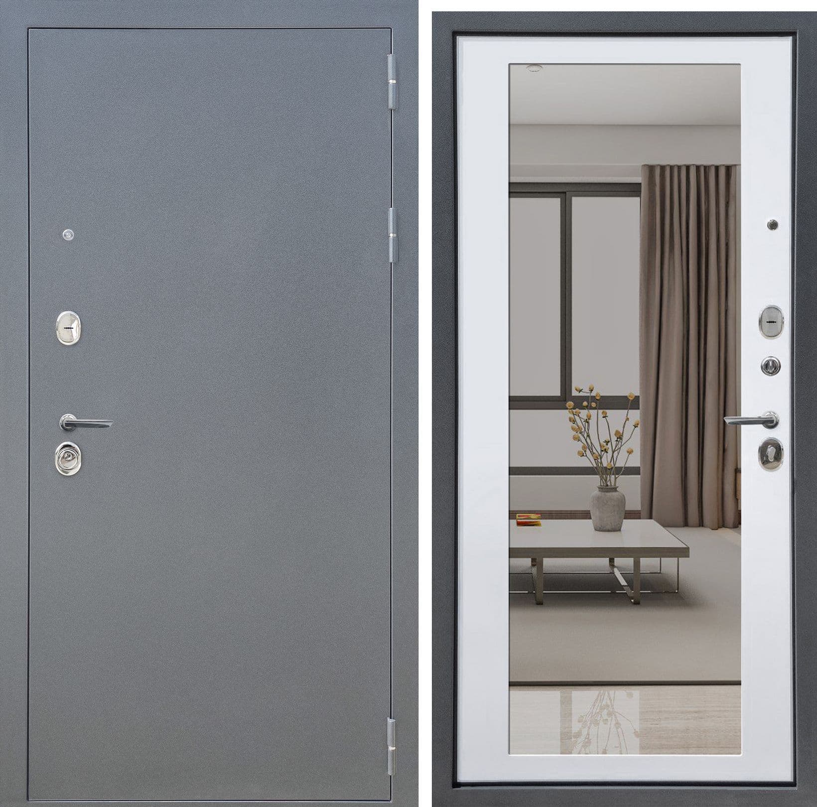 Входная дверь Аркан Зеркало антик черное серебро / белый