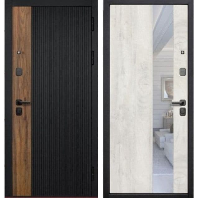 Входная дверь Кантри Зеркало орех / белый ясень