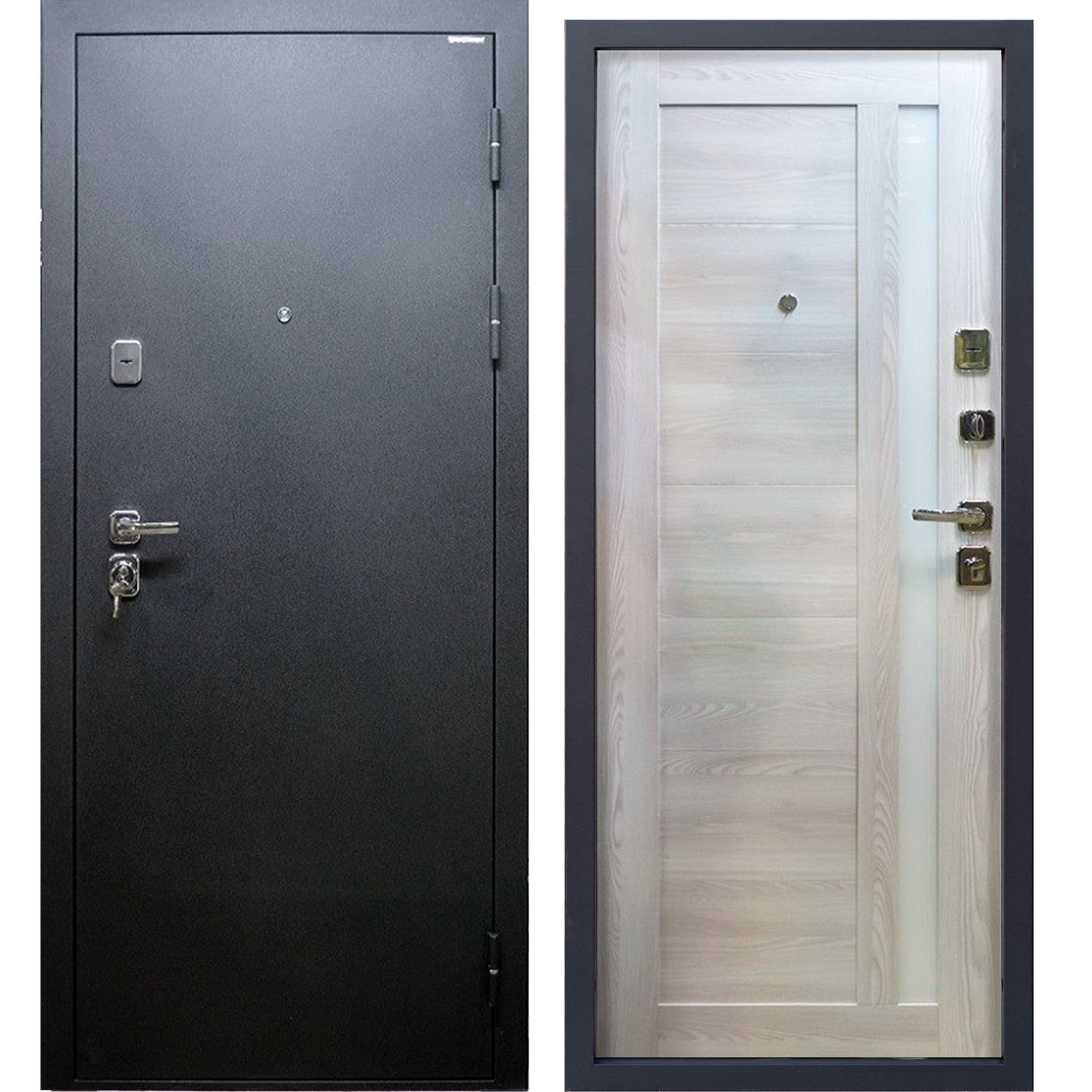 Входная дверь Крепость чёрный сатин / ривьера айс + белый лакобель