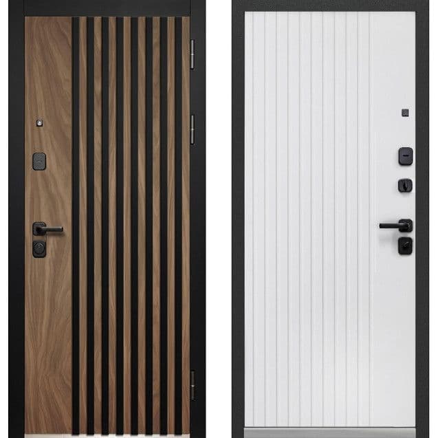 Дверь Входная дверь Luxor 2МДФ Рейка орех / белый