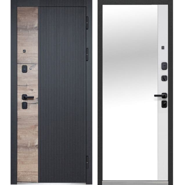 Входная дверь Luxor 2МДФ Дуб Вертикаль зеркало дуб пацифик / белый