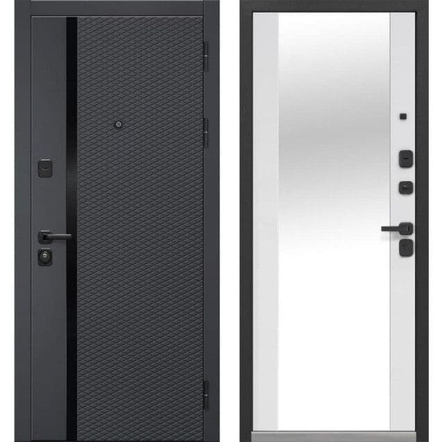 Входная дверь Luxor 2МДФ Ромбы зеркало чёрный лакобель / белый