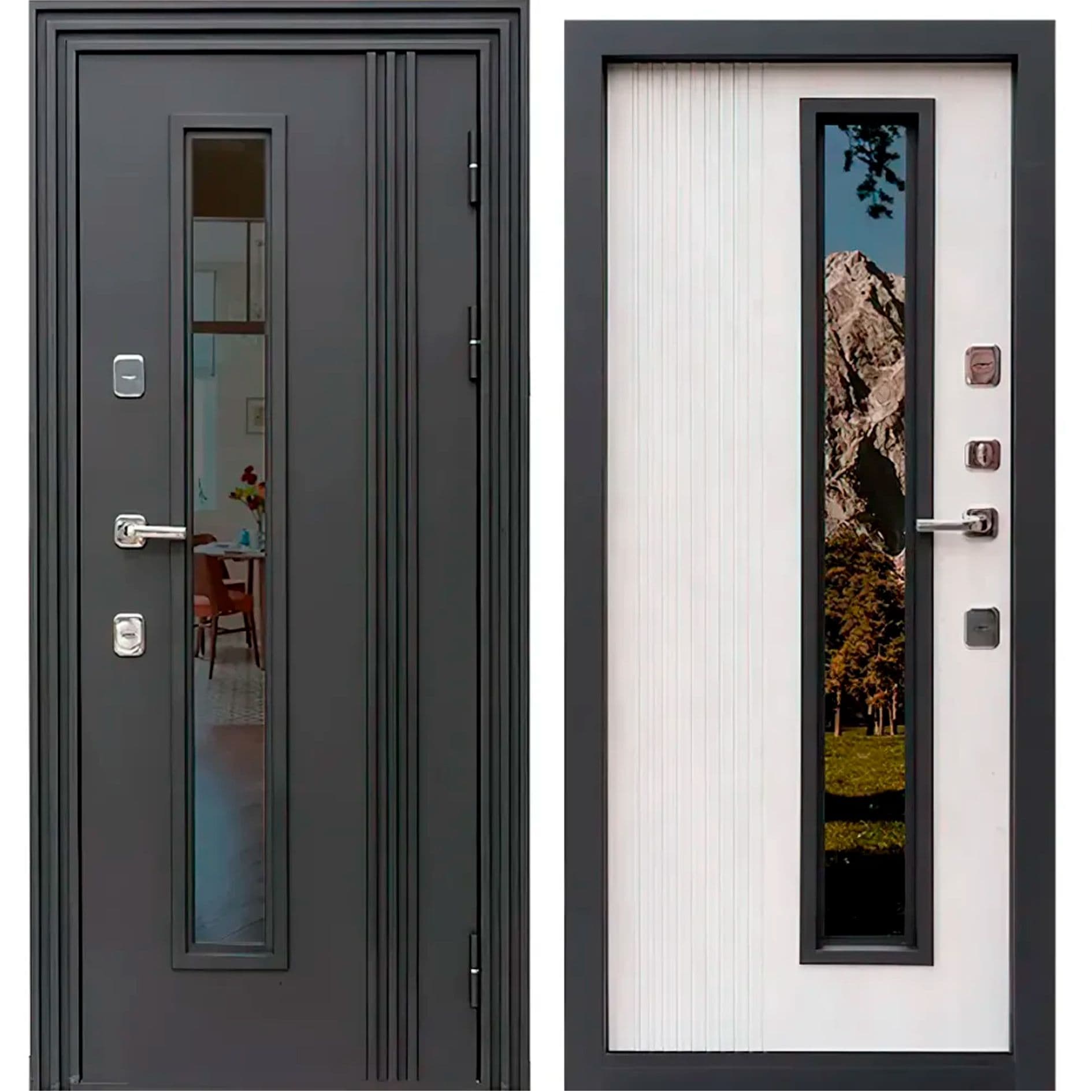 Входная дверь Медверь Параллель черный муар / бетон чикаго белый