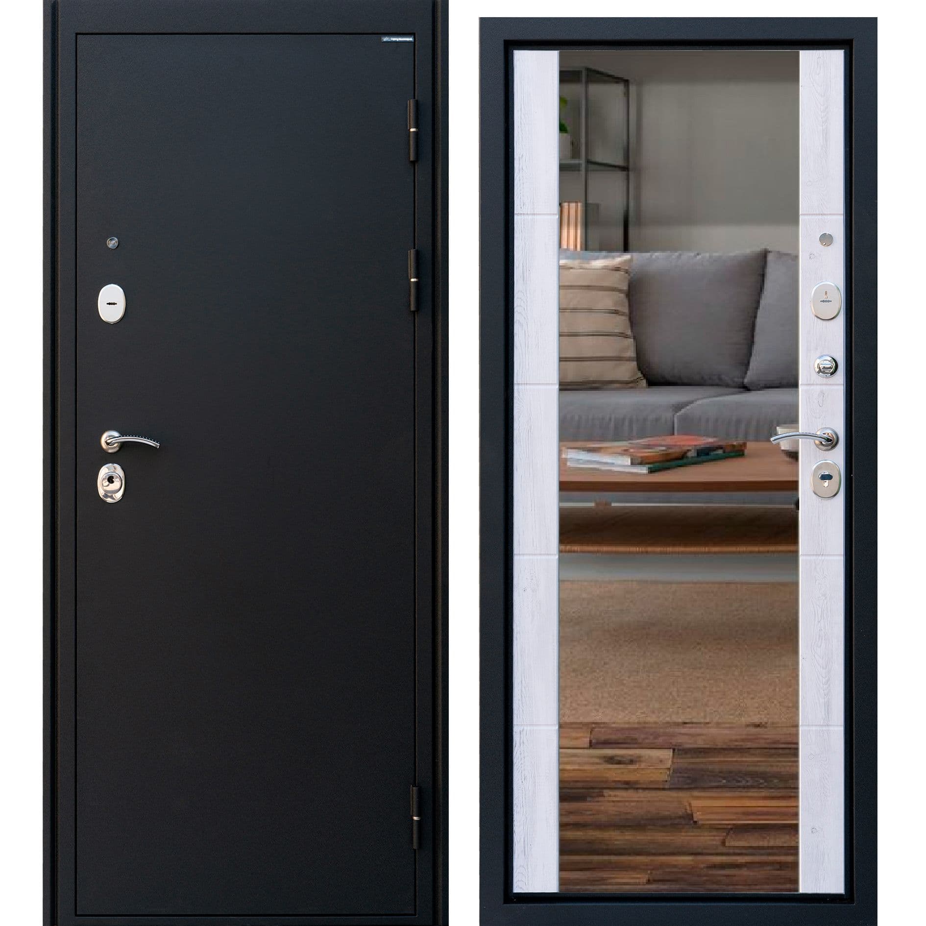 Входная дверь Родина Плюс чёрный сатин / санторини белый