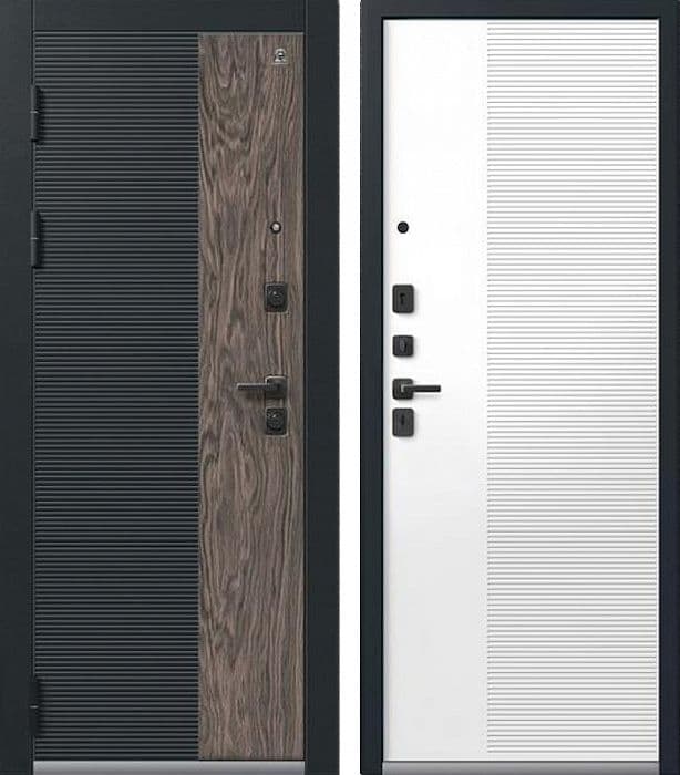 Дверь С-112 чёрный муар + кварц чёрный + орех мокко / белый