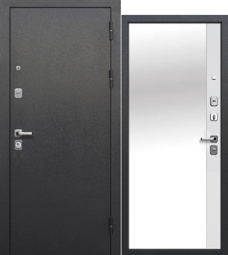 Входная дверь Серебро Зеркало антик черное серебро / белый