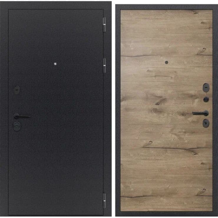 Входная дверь АРКАН ЛОФТ антик черное серебро / дуб пацифик