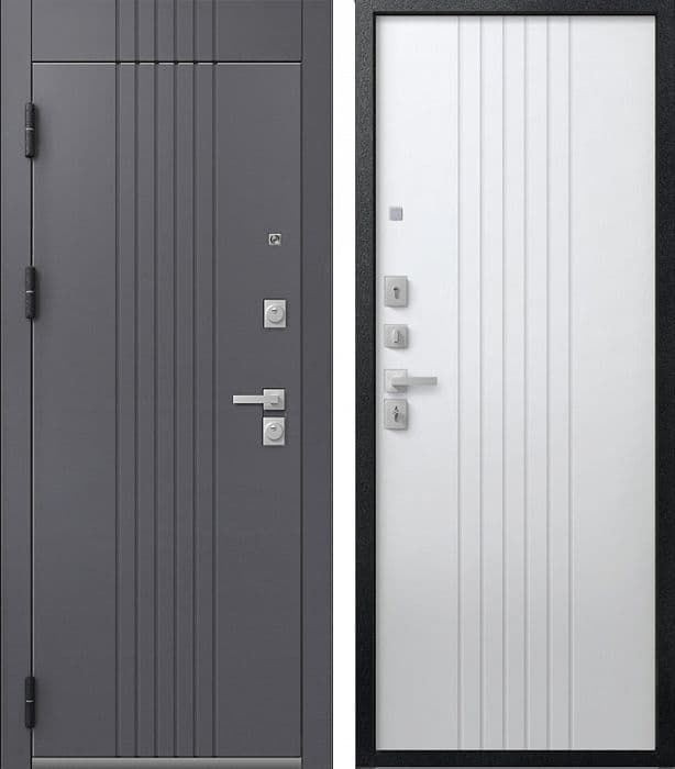 Входная дверь LUX-12 чёрный муар + кашемир графит / кашемир белый