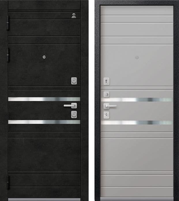 Входная дверь C-109 чёрный муар + бетон тёмный / кашемир сильвер