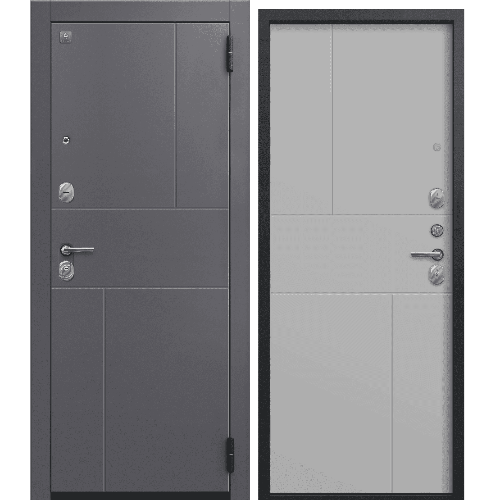 Входная дверь A-11 чёрный муар + кашемир графит / кашемир сильвер