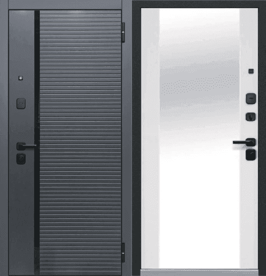 Входная дверь Luxor 2МДФ Горизонталь зеркало графит сатин / белый