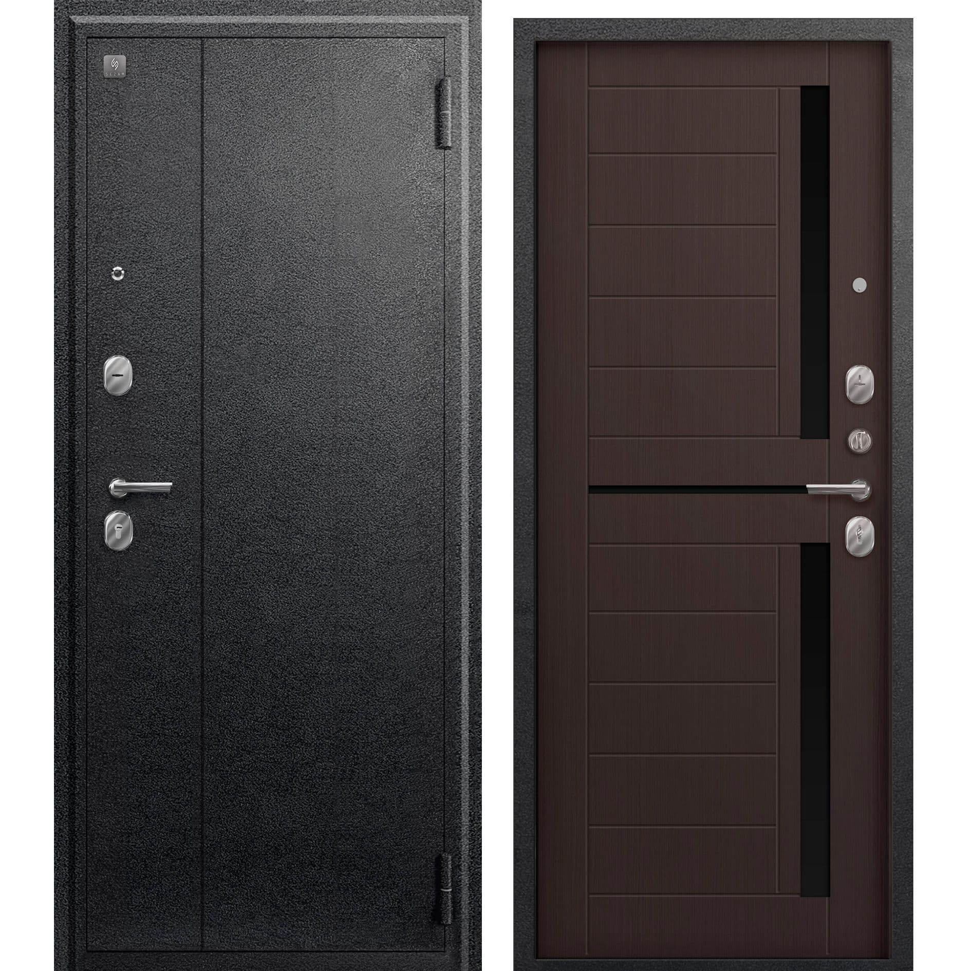 Входная дверь A-01 чёрный сатин / лиственница тёмная