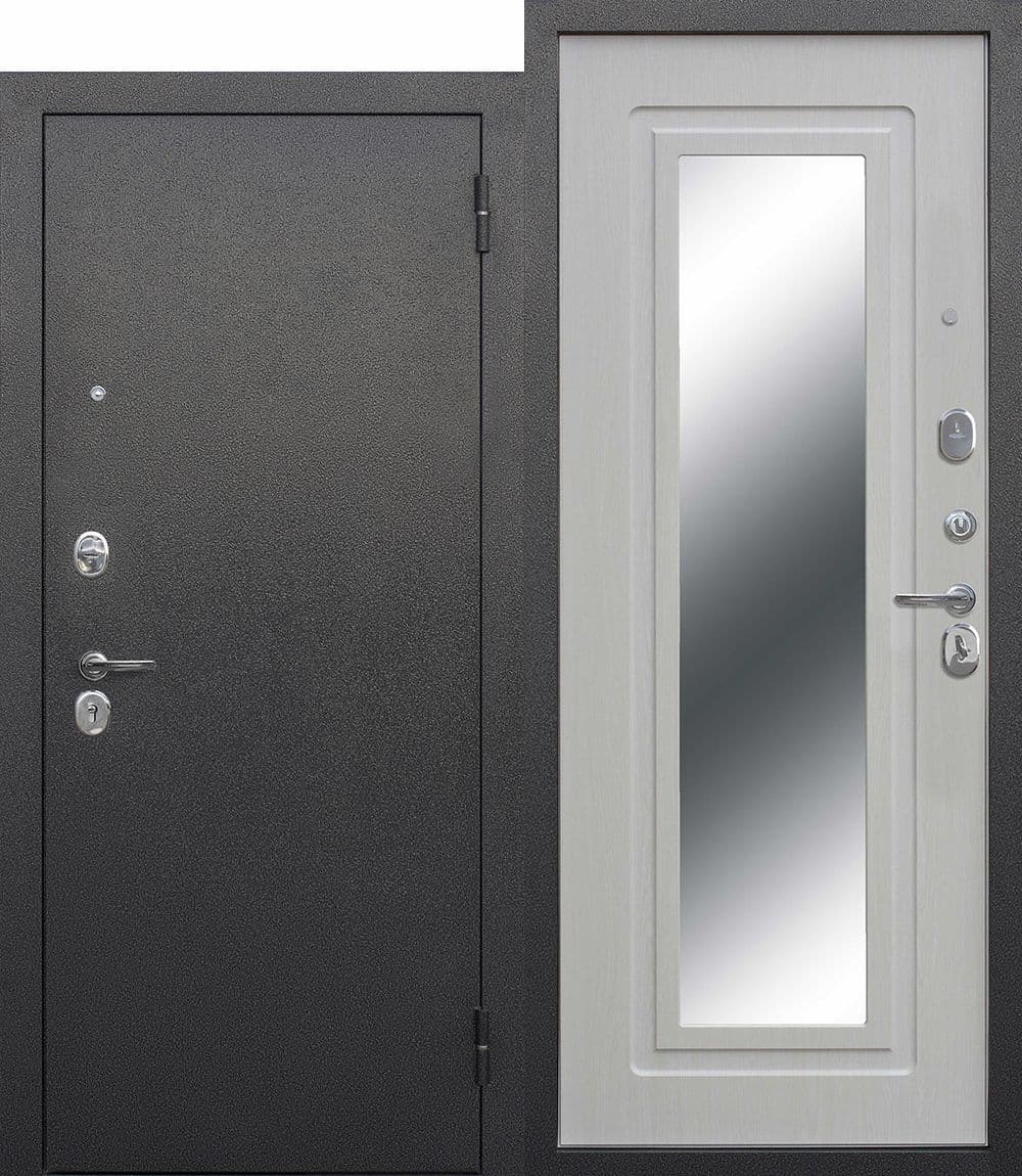 Входная дверь Царское Зеркало антик черное серебро / белый ясень