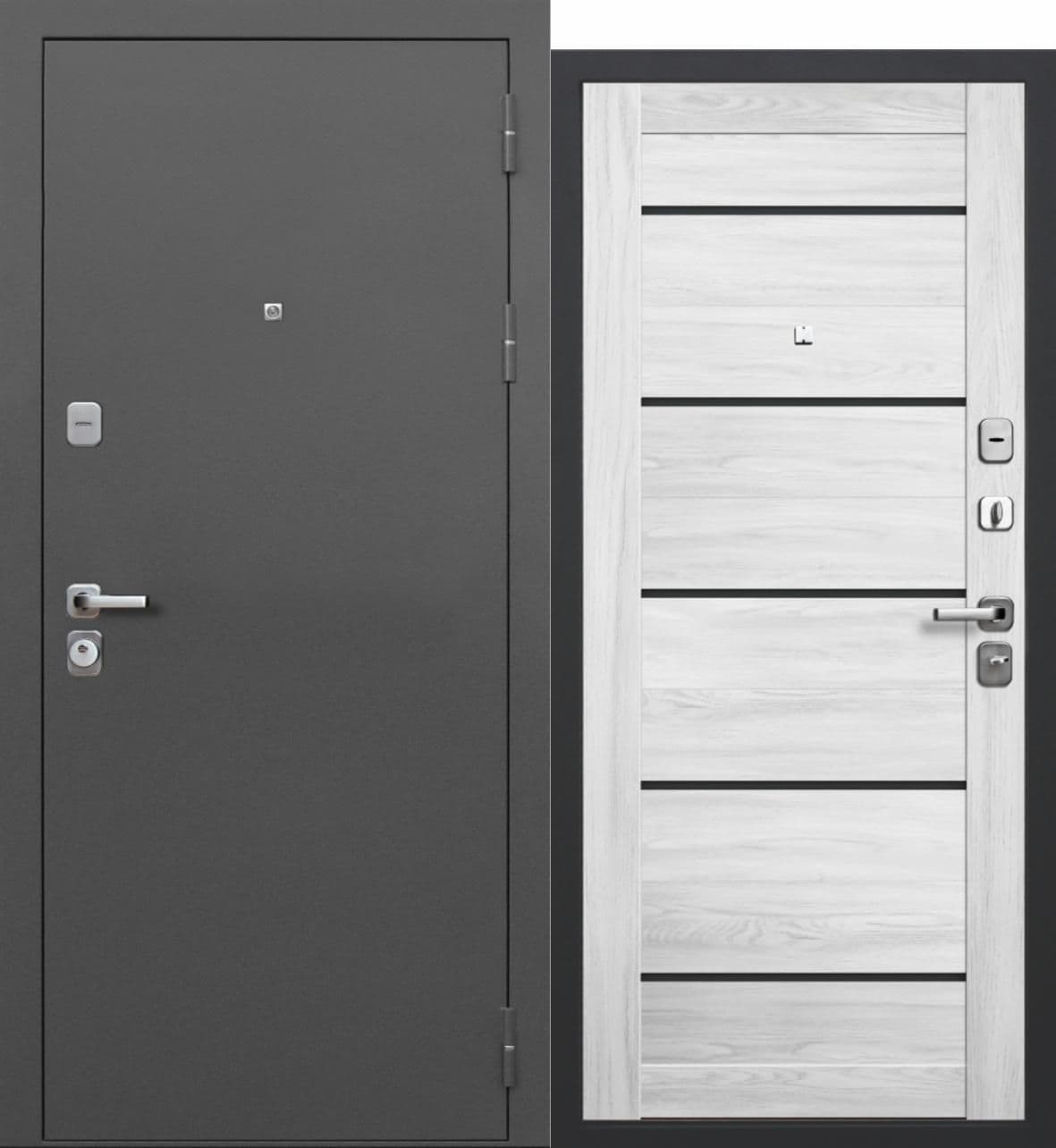 Входная дверь Серебро 90 мм антик черное серебро / ривьера айс + белый лакобель