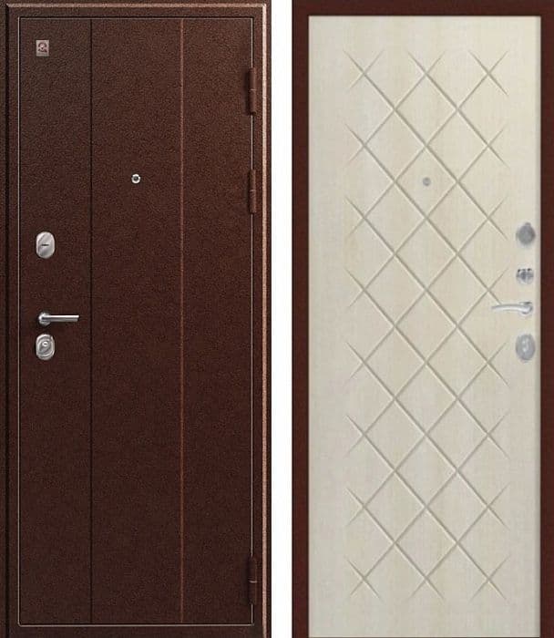 Входная дверь V-02 антик медь / дуб светлый