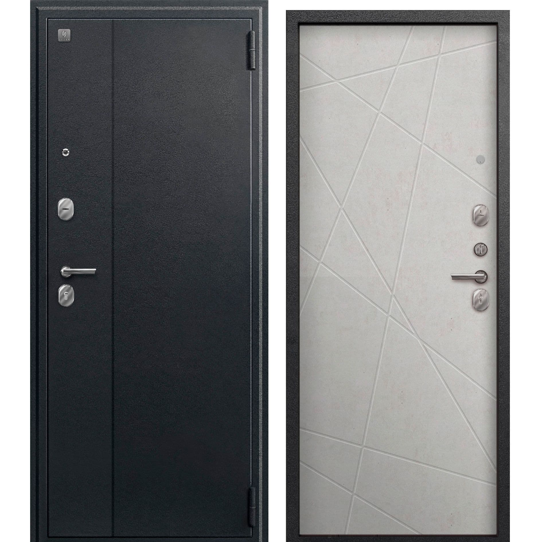 Входная дверь A-03 чёрный сатин / бетон светлый
