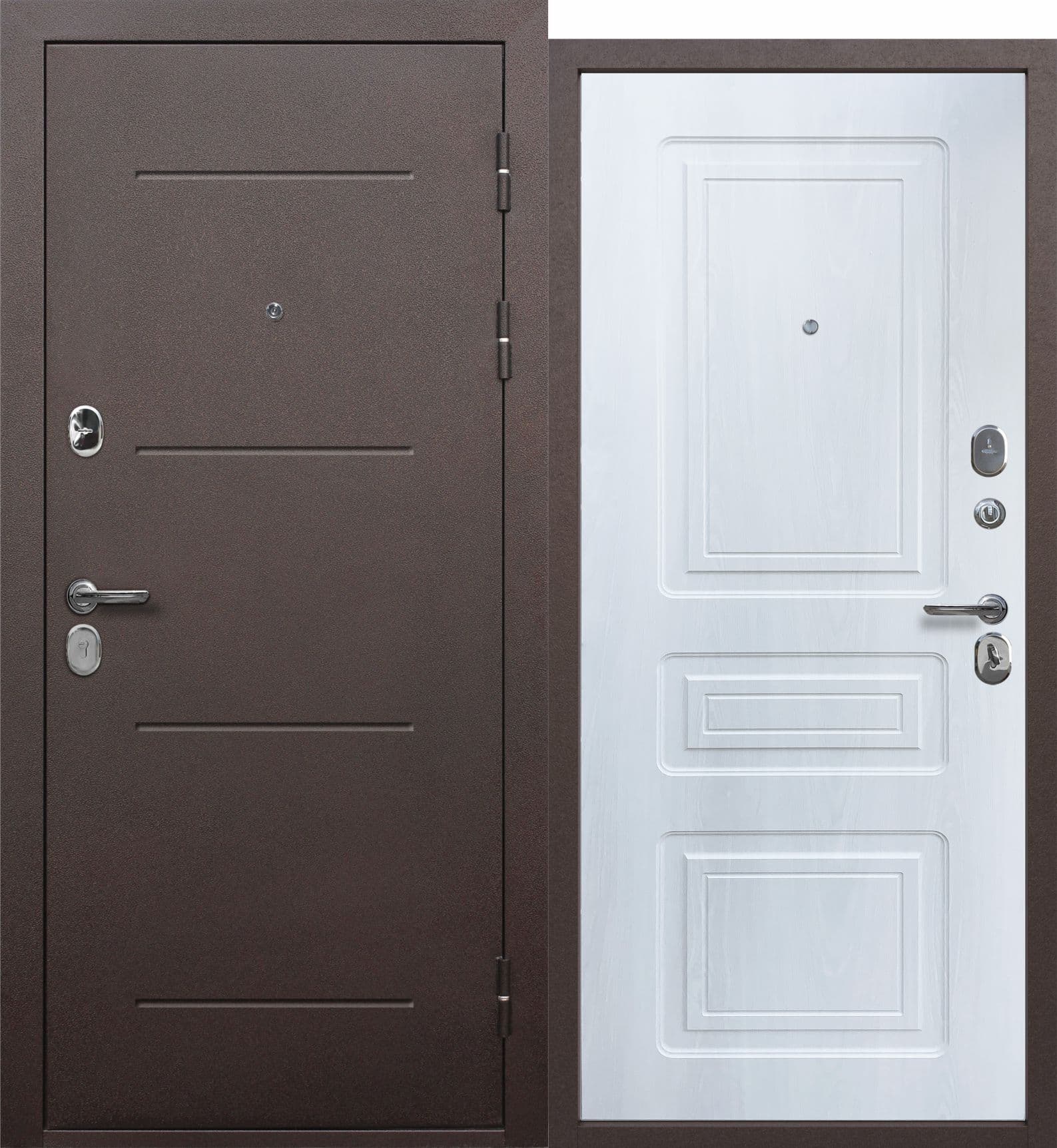 Входная дверь Толстяк Медь антик медь / белый ясень