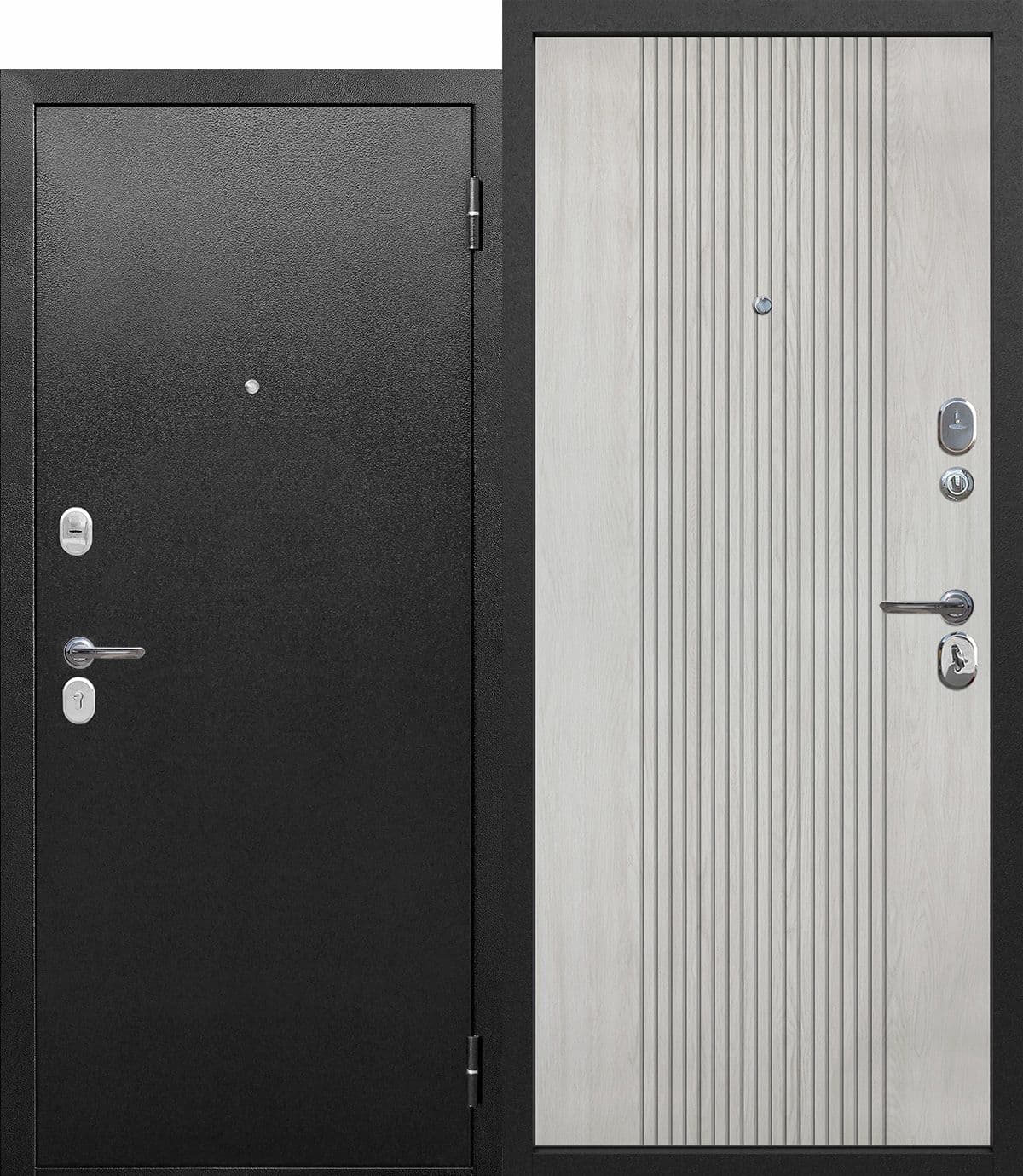Входная дверь NOVA антик черное серебро / белый ясень