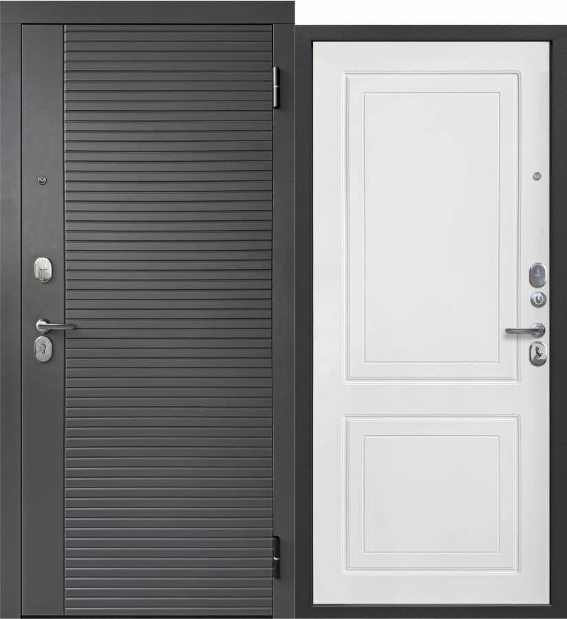 Входная дверь Гарда 2МДФ Линии графит сатин / белый