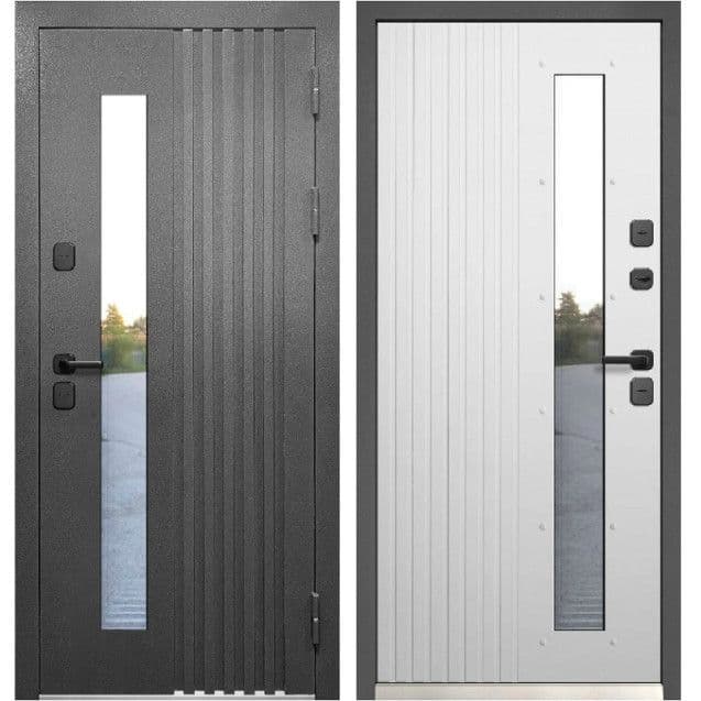 Входная дверь Luxor Termo Рейка стеклопакет графит / белый