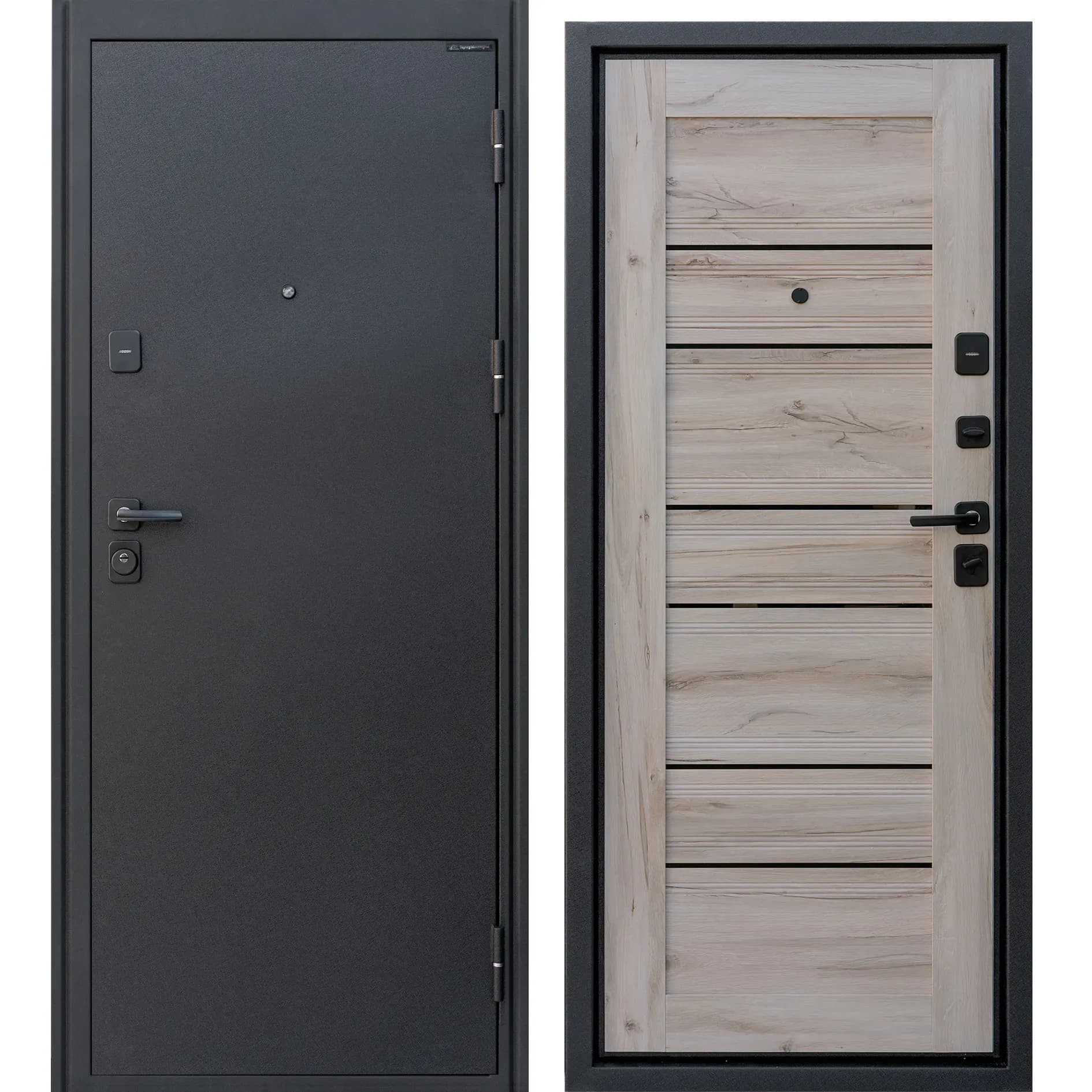 Входная дверь Родина Лайн чёрный сатин / галифакс светлый + черный лакобель