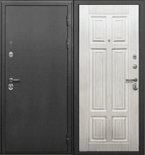 Входная дверь Сотка Серебро Сосна антик черное серебро / сосна белая