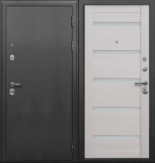 Входная дверь Сотка Серебро антик черное серебро / лиственница кремовая