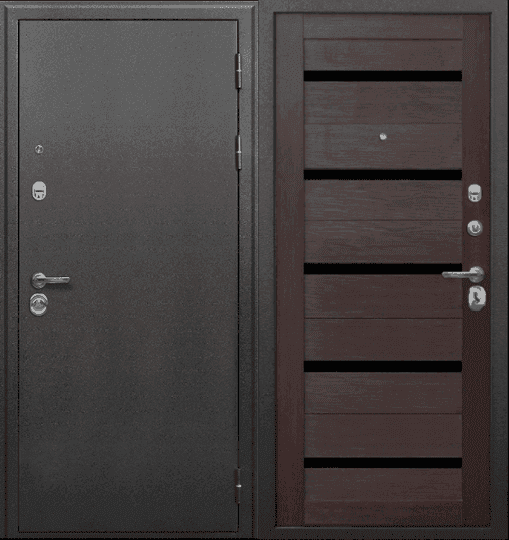 Входная дверь Сотка Серебро антик черное серебро / дуб мокко