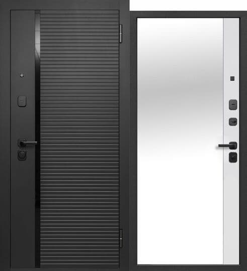 Входная дверь Черное Зеркало чёрный сатин / белый