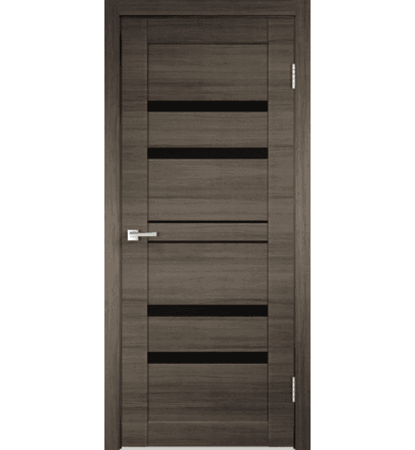 Входная дверь Linea 6 дуб серый поперечный / чёрный лакобель