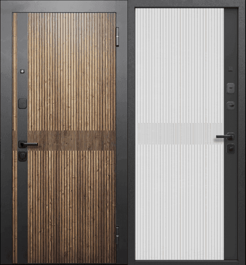 Входная дверь Вуд Вертикаль орех / белый