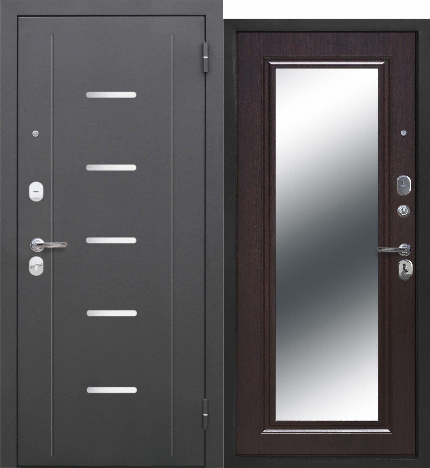 Входная дверь Гарда Серебро Зеркало 75 мм антик черное серебро / венге